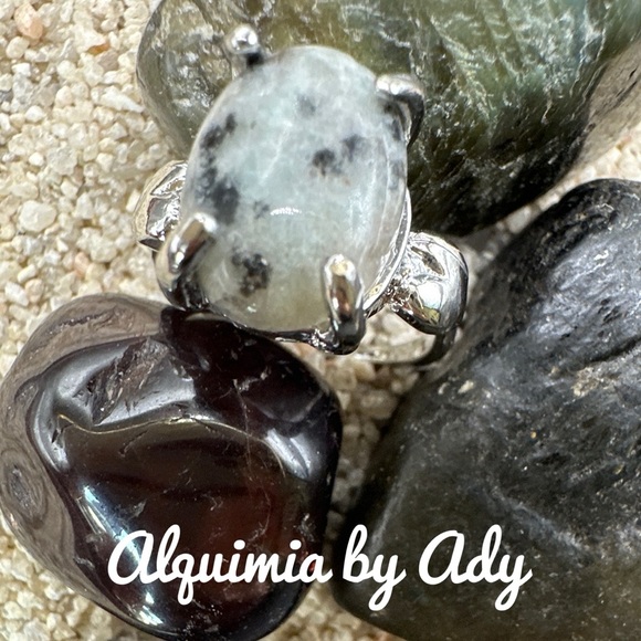 Cushion cut sesame Jasper silver bohemian ring - Picture 1 of 2